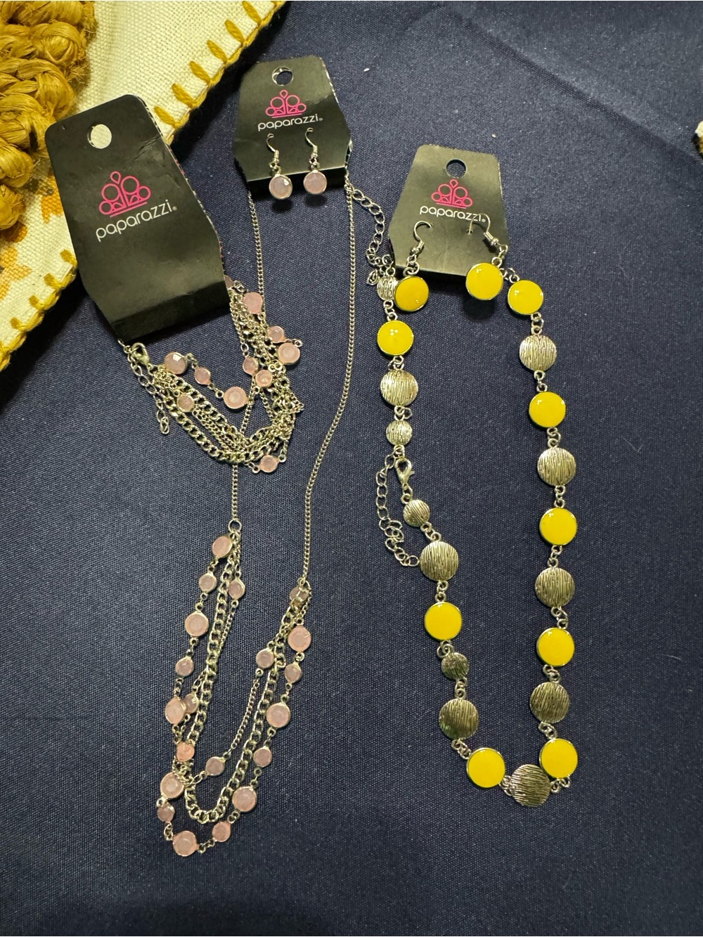 paparazzi Pink and Yellow Layered Disc Necklace Sets